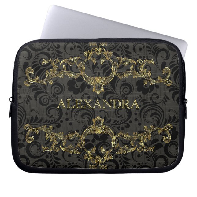Baroque Ornate Guld Mönster-valfritt monogram Laptop Fodral (Framsidan)