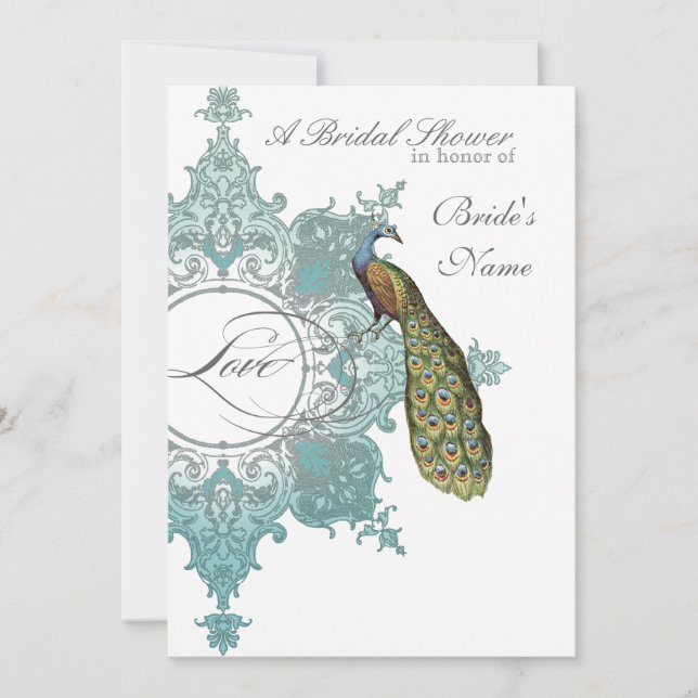 Baroque Peacock Möhippa Inbjudan - Aqua Blue (Framsida)