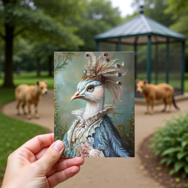 Baroque Peacock Royal Portrait Design Vykort (Skapare uppladdad)