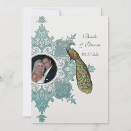 Baroque Peacock Wedding bjudande - Aqua Blue Inbjudningar