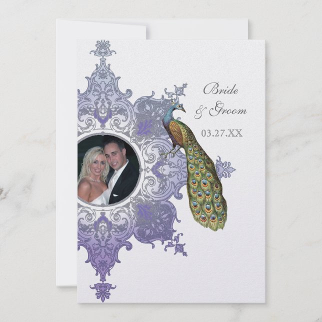 Baroque Peacock Wedding bjudande - Lavender Inbjudningar (Framsida)