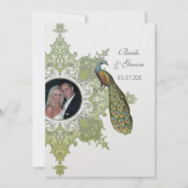 Baroque Peacock Wedding bjudande - Olive Lime Gr Inbjudningar