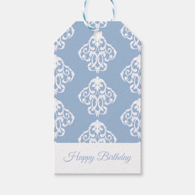 Baroque Powder Blue White Ornament Presentetikett (Framsidan)