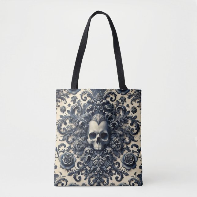 Baroque Punk - Gothic Skull Damask Blommigt Tygkasse (Framsida)