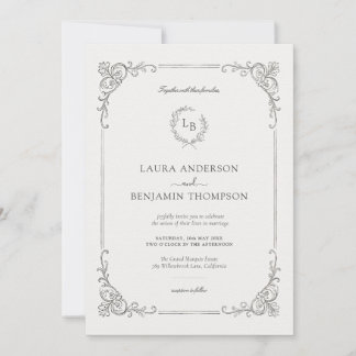 Baroque Ram Laurel Wandan Elegant bröllop Inbjudningar