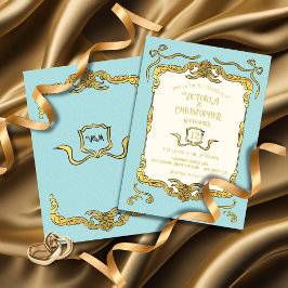 Baroque ReEmergency Faux Guld Blue Bow Bröllop Inbjudningar