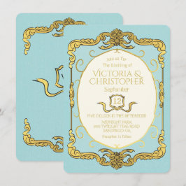 Baroque ReEmergency Faux Guld Blue Bröllop Inbjudningar