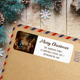 Baroque Religious Elegant Merry Christmas Nativity Returadress Etikett