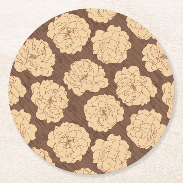 Baroque Ro på valnötsbrun - sömlös mönster. Underlägg Papper Rund (Framsidan)