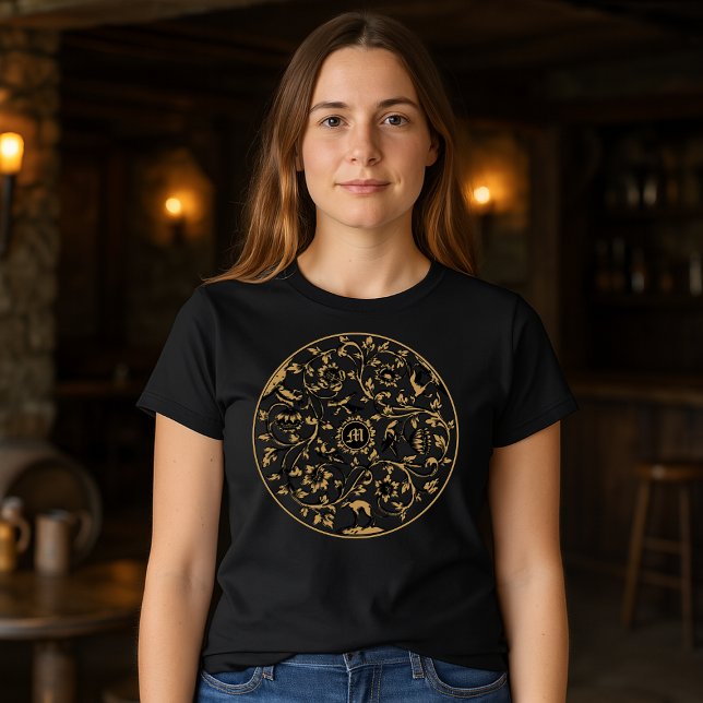 Baroque Rococo Birds Animds Blommigt Monogram Skri T Shirt (Skapare uppladdad)