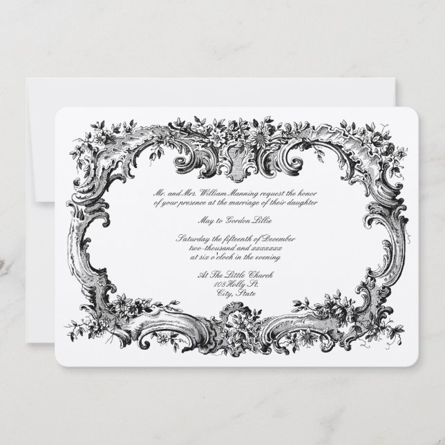 Baroque Rococo Blommigt Gräns Inbjudningar (Framsida)