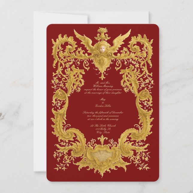 Baroque Rococo Color Cartouche Wedding Inbjudningar (Framsida)