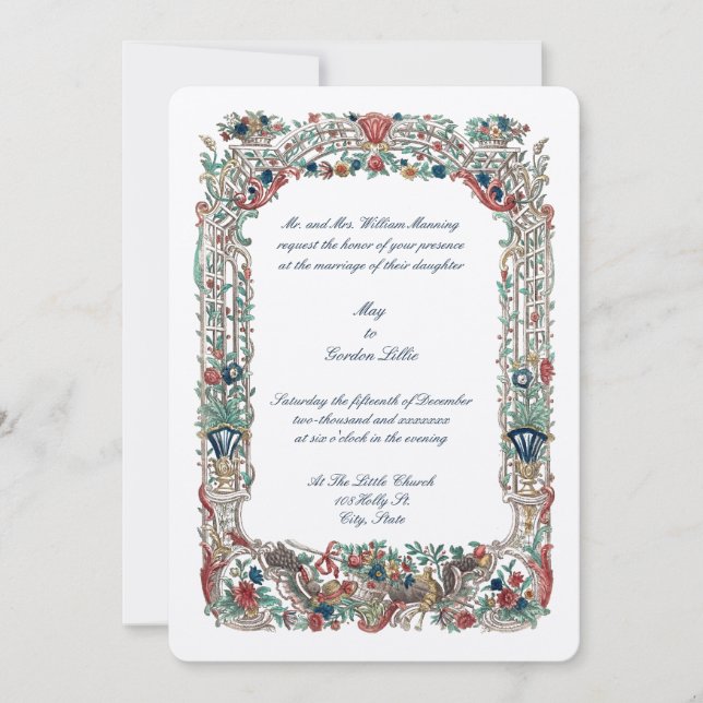 Baroque Rococo Färg Blommigt Altar Gräns Inbjudningar (Framsida)