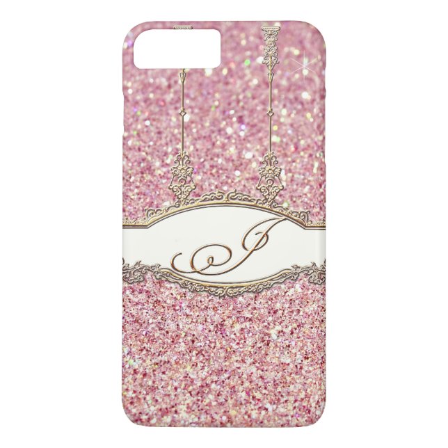 Baroque Rococo Guld Monogram J Bokeh Glitter Rosa Case-Mate iPhone Skal (Baksida)