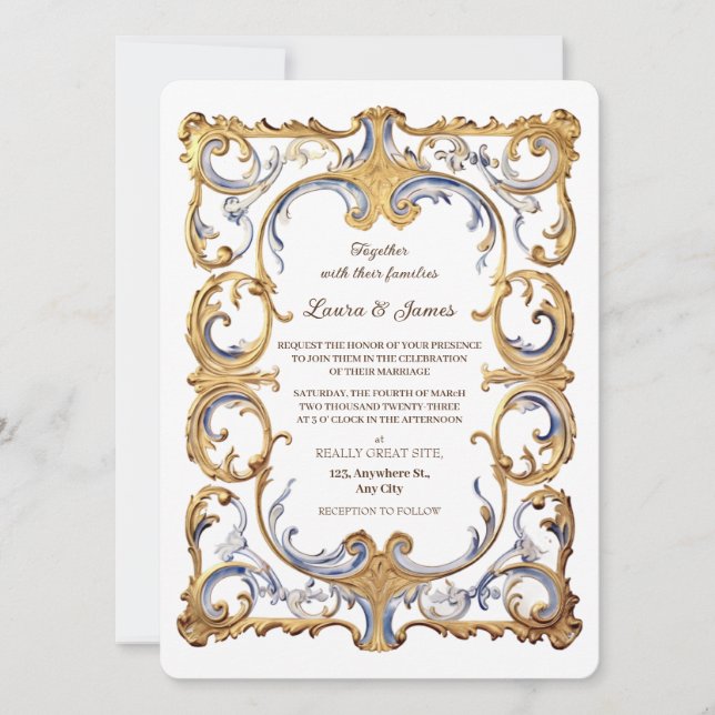 Baroque Rococo Luxurious Golden Swirls Wedding Inbjudningar (Framsida)