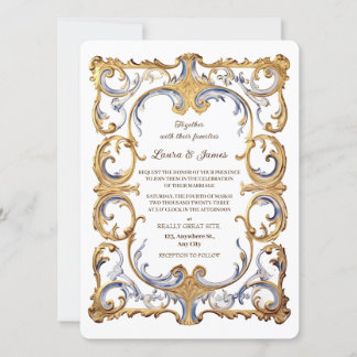Baroque Rococo Luxurious Golden Swirls Wedding Inbjudningar