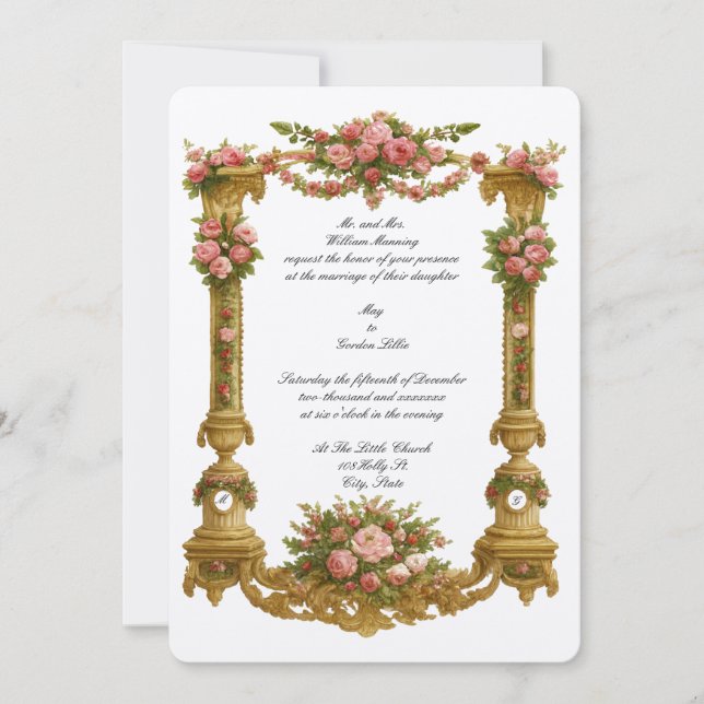 Baroque Rococo Pedestal Color Frame Wedding Inbjudningar (Framsida)