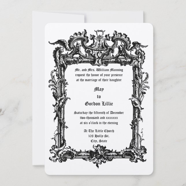 Baroque Rococo Ram med Rocaille Volutes Bröllop Inbjudningar (Framsida)