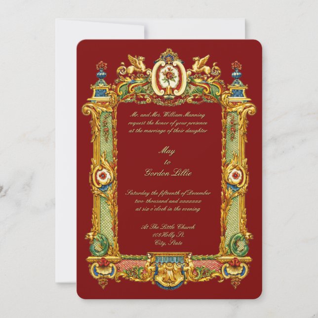 Baroque Rococo Rocaille Griffins Frame Wedding Inbjudningar (Framsida)
