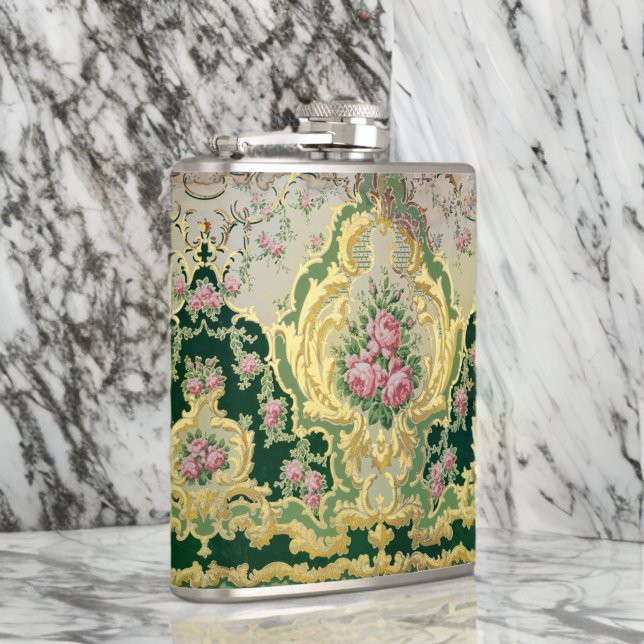 Baroque Rococo Snyggt Rosa ros Guld Liquor Fickplunta (Skapare uppladdad)