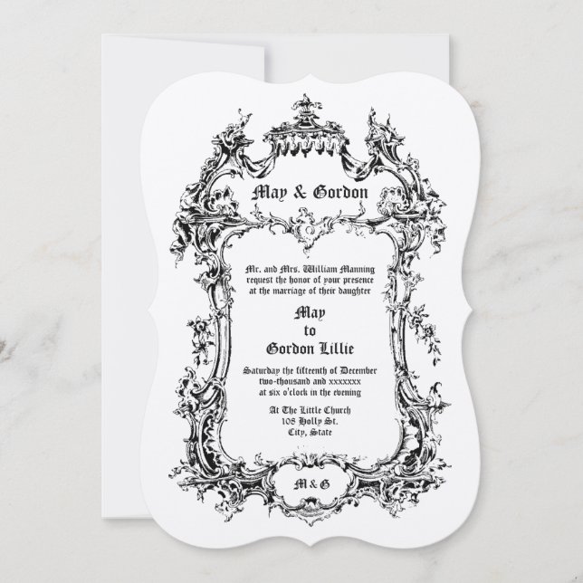 Baroque Rococo Stil Victorian Era Rocaille Gräns Inbjudningar (Framsida)