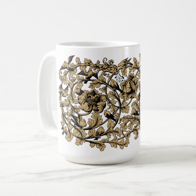 Baroque Rococo Vine & Birds Mönster under 1800-tal Kaffemugg (Framsida vänster)