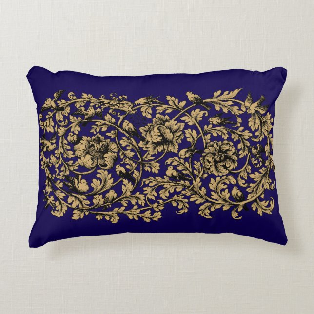 Baroque Rococo Vine & Birds Mönster under 1800-tal Prydnadskudde (Framsidan)