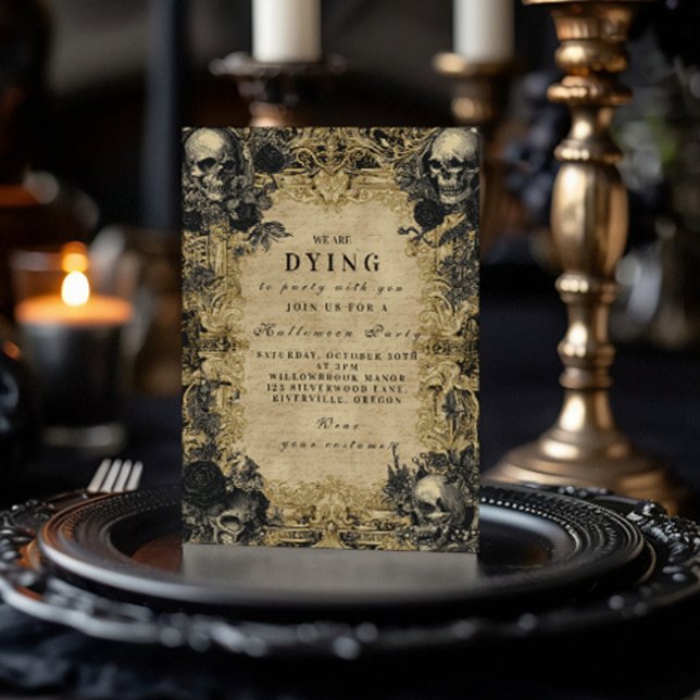 Baroque Skull Gothic Halloween Soirée Inbjudningar (Skapare uppladdad)