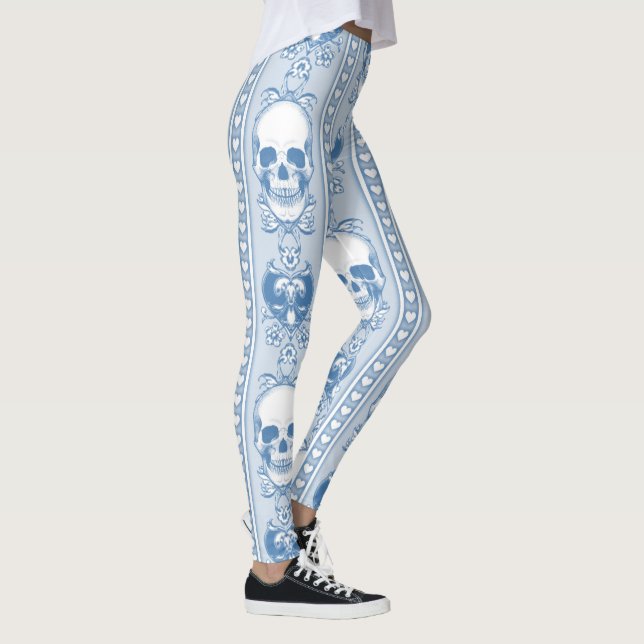 Baroque Skull Rand Mönster Blue Leggings (Höger)