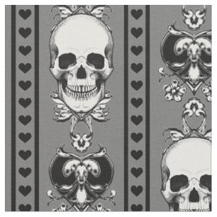 Baroque Skull Rand Mönster Grått Fabric Tyg