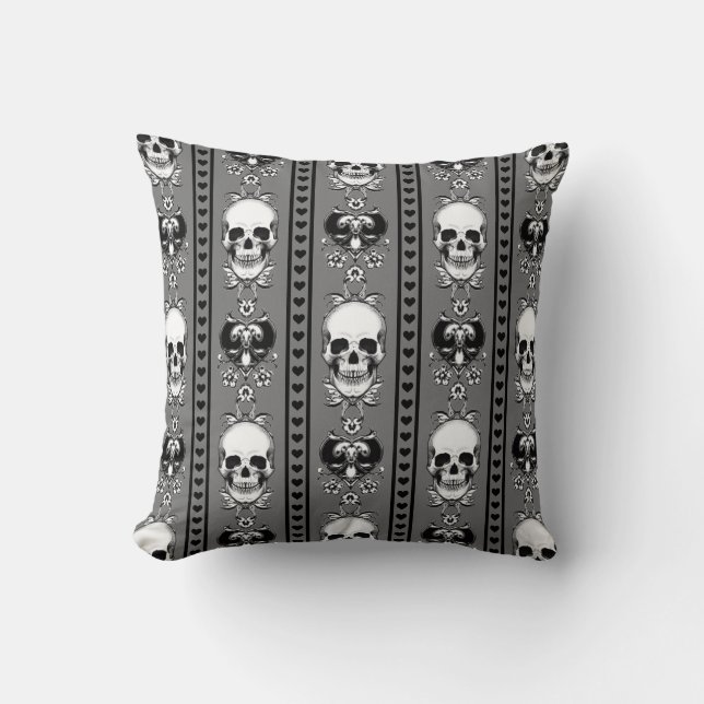 Baroque Skull Rand Mönster Grått Kudde (Framsida)