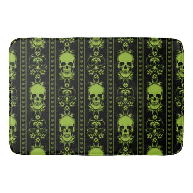 Baroque Skull Rand Mönster Grönt Badrumsmatta (Framsidan)
