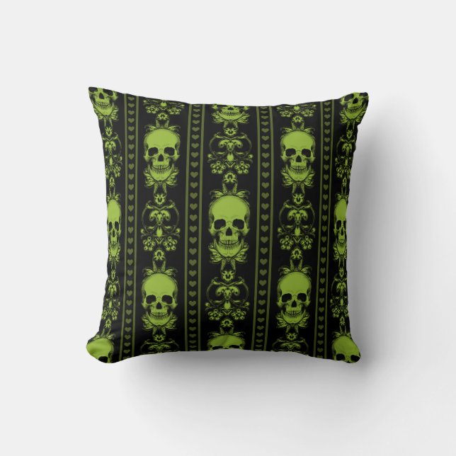 Baroque Skull Rand Mönster Grönt Kudde (Framsida)
