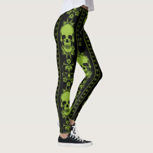 Baroque Skull Rand Mönster Grönt Leggings