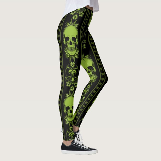 Baroque Skull Rand Mönster Grönt Leggings (Höger)