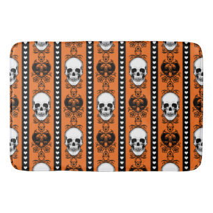 Baroque Skull Rand Mönster Orange Black Badrumsmatta
