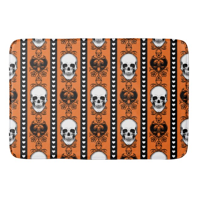 Baroque Skull Rand Mönster Orange Black Badrumsmatta (Framsidan)