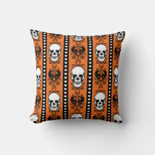 Baroque Skull Rand Mönster Orange Black Kudde
