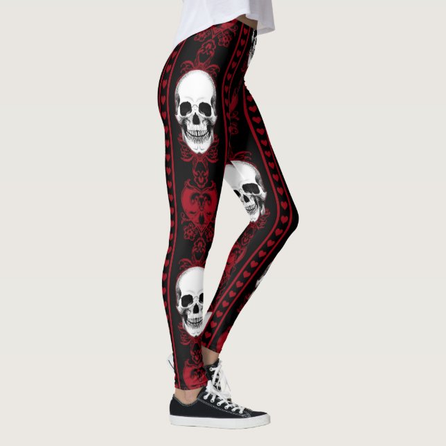Baroque Skull Rand Mönster Red Leggings (Höger)
