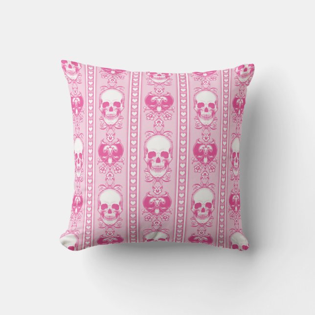 Baroque Skull Rand Mönster Rosa Kudde (Framsida)