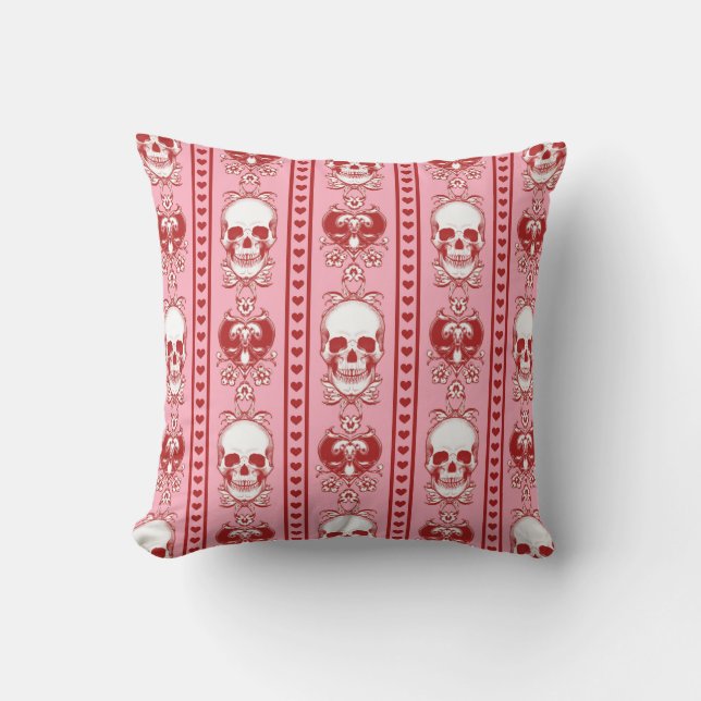 Baroque Skull Rand Mönster Rosa Red Kudde (Framsida)
