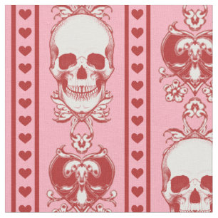 Baroque Skull Rand Mönster Rosa Red Tyg