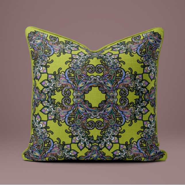 Baroque Splendor Pillow på Oliv grönt Kudde (Skapare uppladdad)