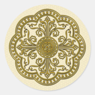 Baroque Stil Medallion i Antique Guld Runt Klistermärke