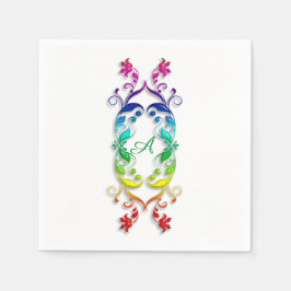 Baroque stil regnbåge blommigt inslag. Monogram. Pappersservett