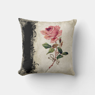 Baroque Stil Vintage Ro Black på Cream Snöre Kudde