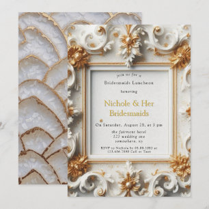 Baroque Stil White Guld Bridesmaids Luncheon Inbjudningar