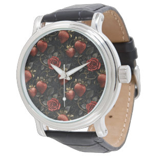 Baroque Strawbär och Ro Seamless Mönster Armbandsur