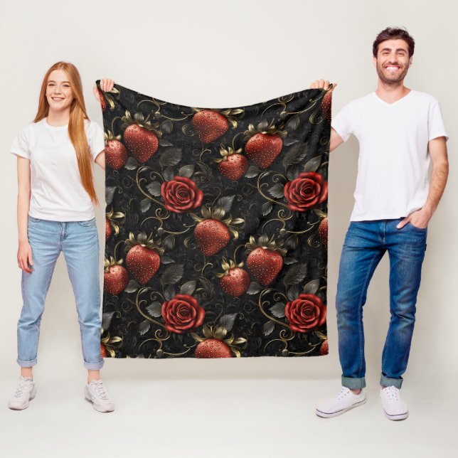 Baroque Strawbär och Ro Seamless Mönster Fleecefilt (På plats)