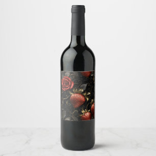 Baroque Strawbär och Ro Seamless Mönster Vinflaska Etikett